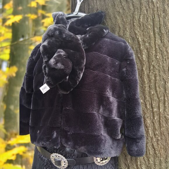 Joseph Ribkoff Black Faux 3/4 length Sleeve Fur Jacket and Scarf size 16 - Picture 3 of 9
